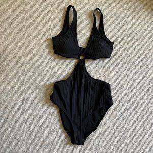 Aerie 1-Piece Ribbed Black Swimsuit